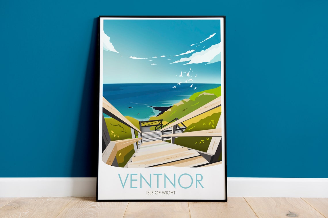 Ventnor Isle Of Wight Cliff Steps Seaside View Coastal Poster