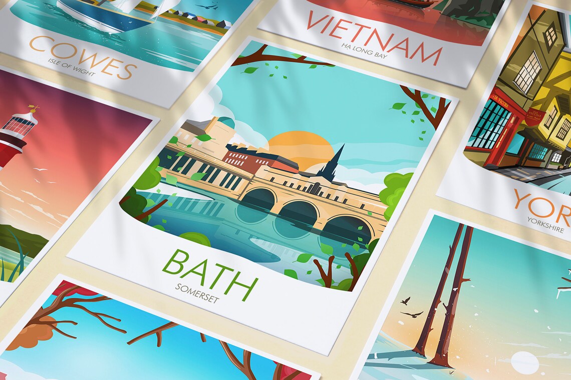 Bath Pulteney Bridge Travel Poster, Architecture Print - Image 3
