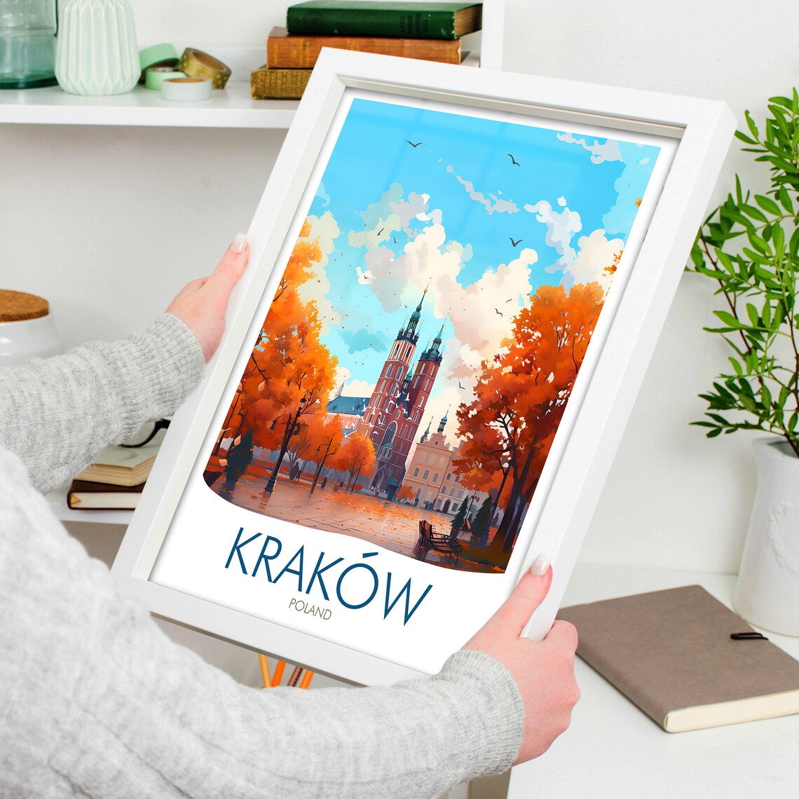 Kraków Poland Autumn Market Square Church Towers Travel Poster - Image 4