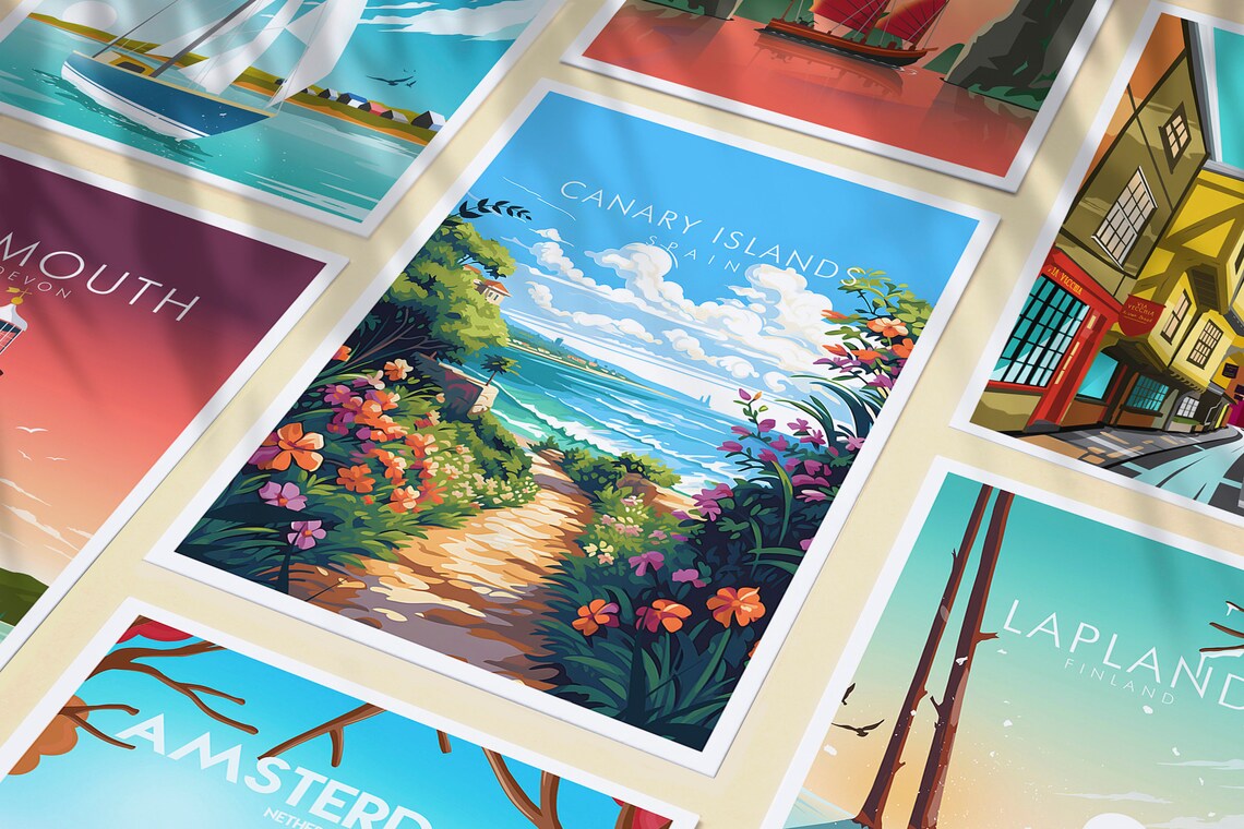 Canary Islands Spain Blossom Trail Seaside Garden Scenic Art Poster - Image 3