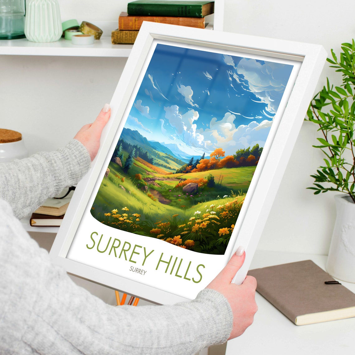 Surrey Hills England Rolling Green Hills Wildflower Meadow Poster - Image 4