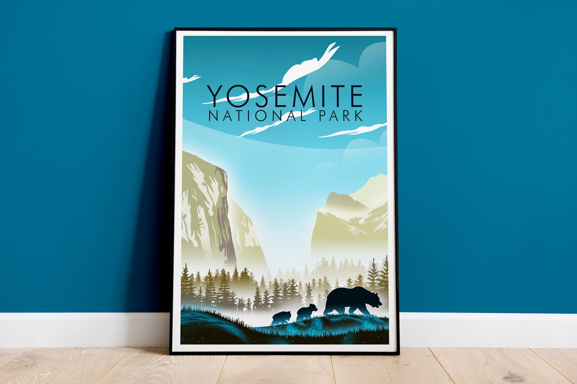 Yosemite National Park Travel Poster, USA Parks Art