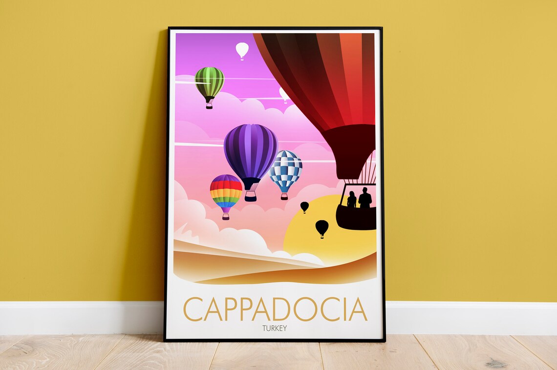 Cappadocia Turkey Colorful Hot Air Balloons Sunrise Sky Travel Poster