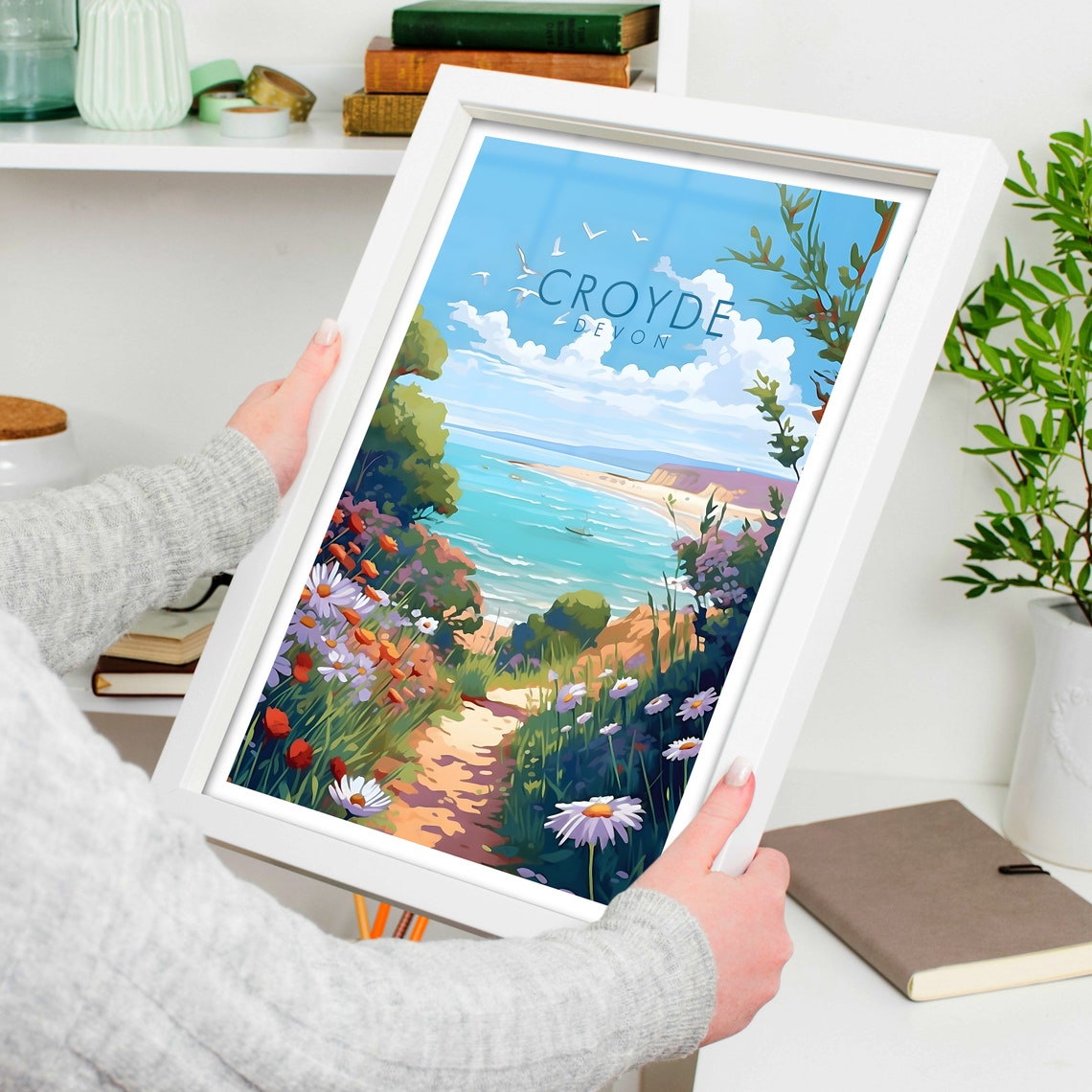 Croyde Devon Coastal Path Wildflower Meadow Sea View Beach Poster - Image 4