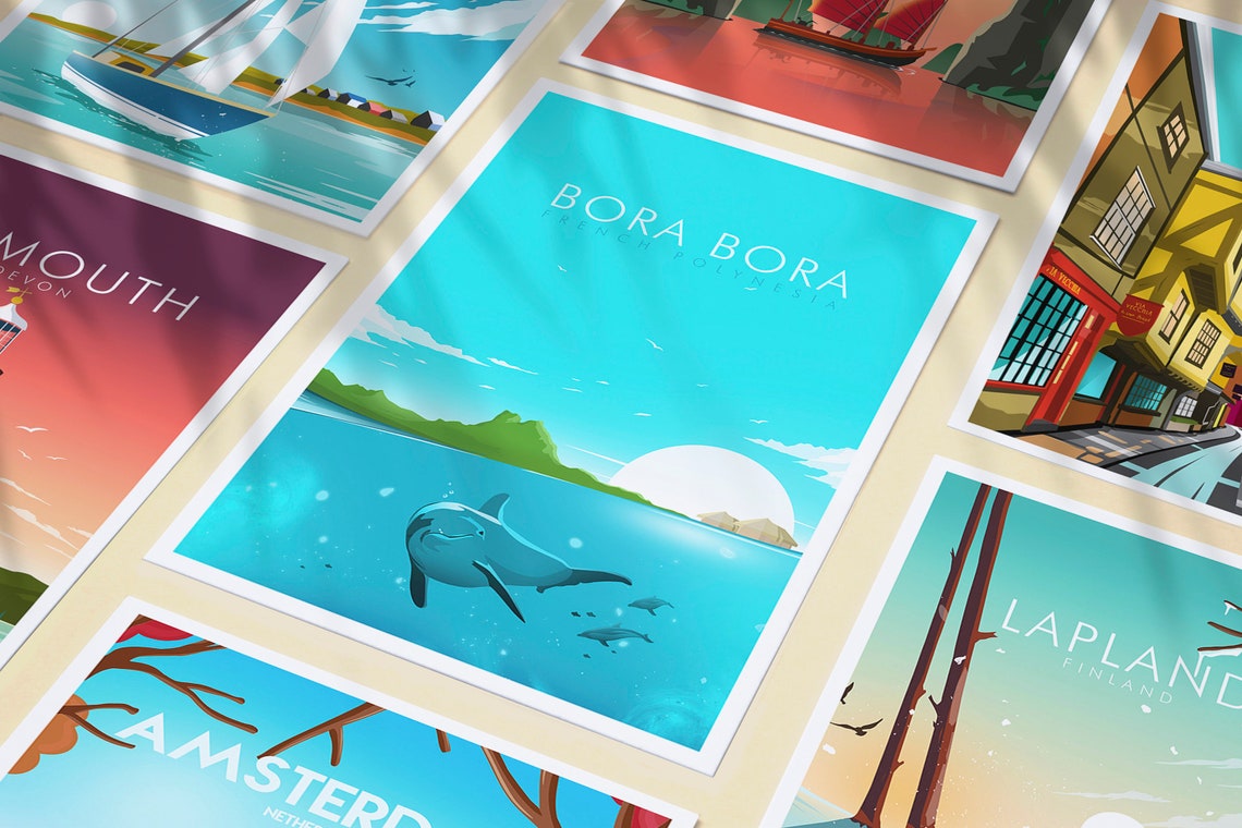 Bora Bora French Polynesia Dolphin Lagoon Island Scene Poster - Image 3