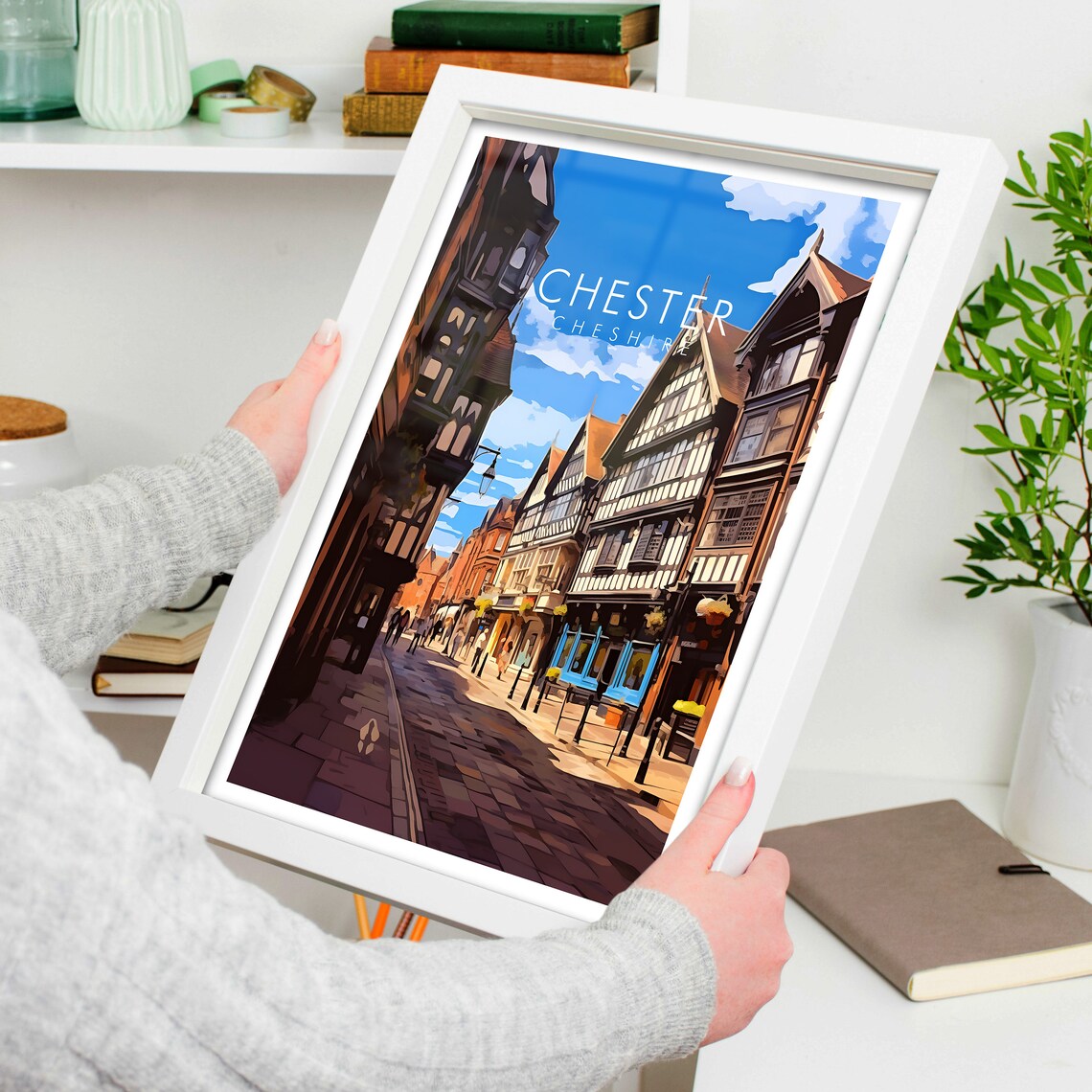 Chester Cheshire England Tudor Row Historic Street Travel Poster - Image 4