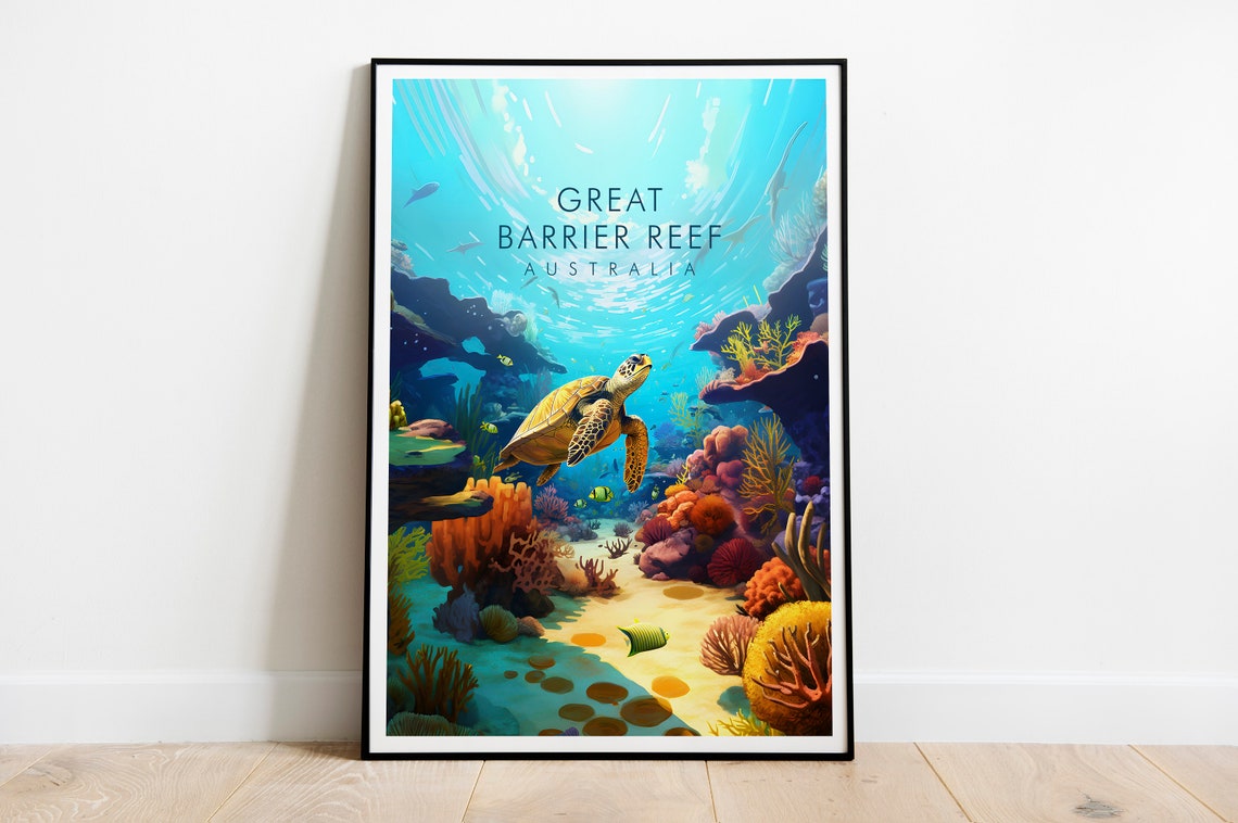 Great Barrier Reef Australia Sea Turtle Underwater Dive Poster - Image 2