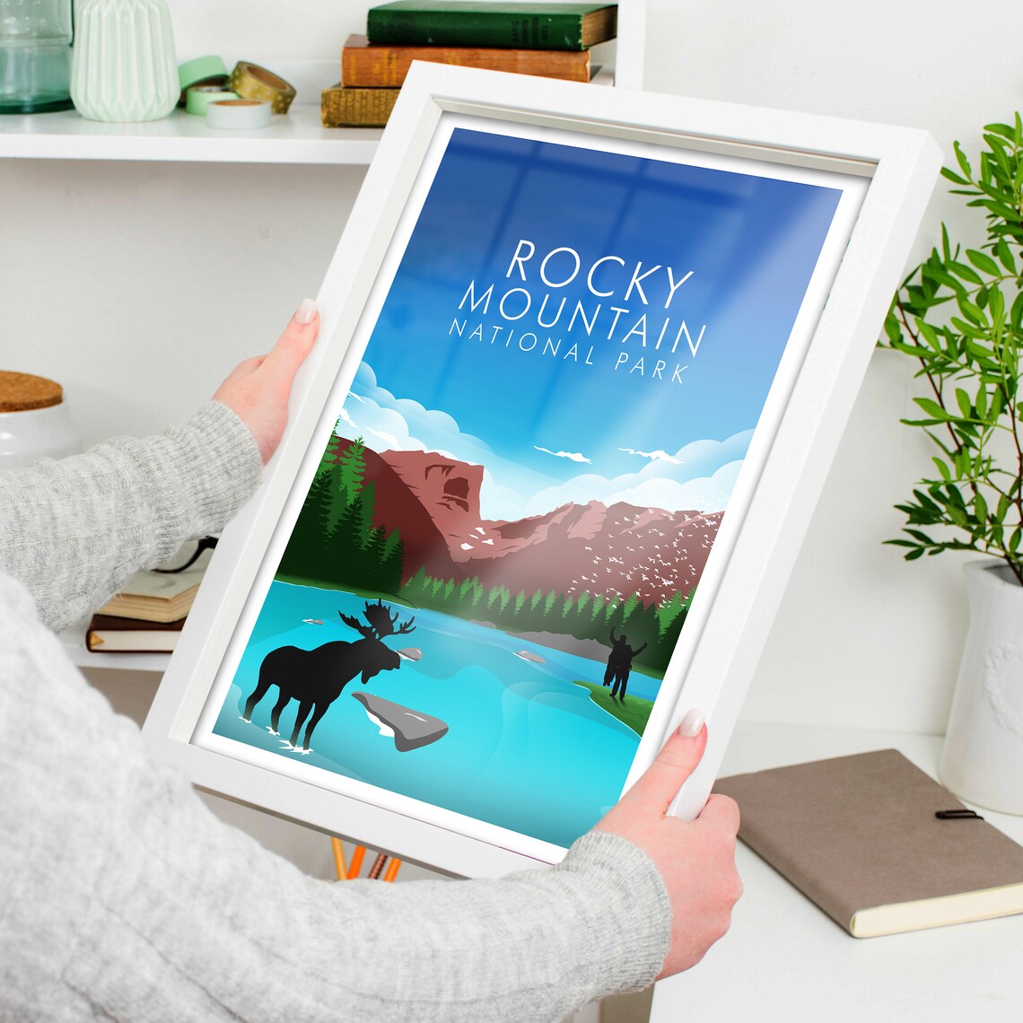 Rocky Mountain National Park Moose Lake Wildlife Vintage Travel Poster - Image 4
