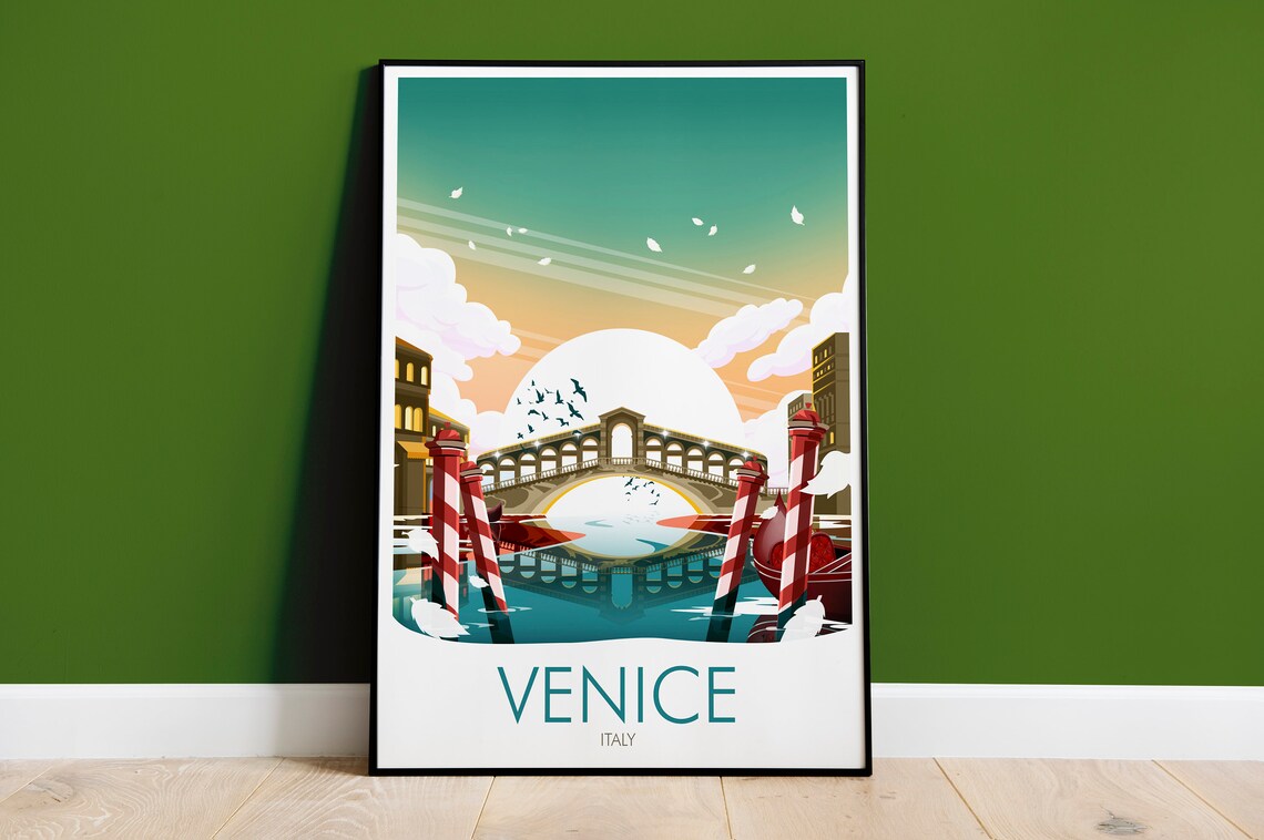 Venice Travel Poster, Italy Canals Wall Art Print