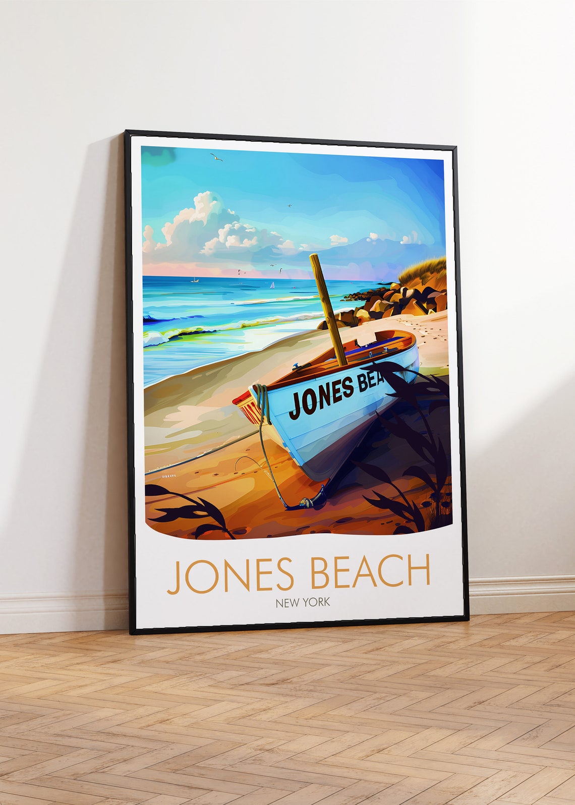 Jones Beach New York Beached Boat Coastal Sunset Scene Travel Poster - Image 2