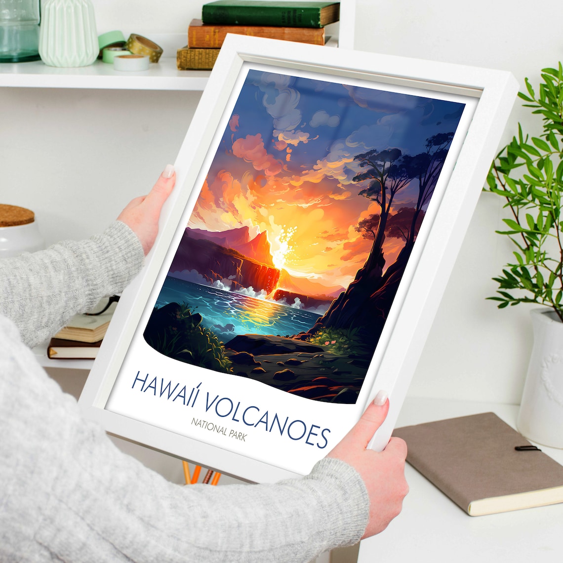 Hawaii Volcanoes National Park Sunset Lava Coast Illustration Poster - Image 4