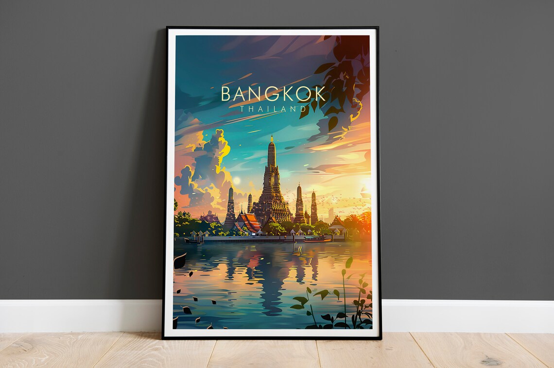 Bangkok Thailand Wat Arun Temple Riverside Golden Sunset Poster
