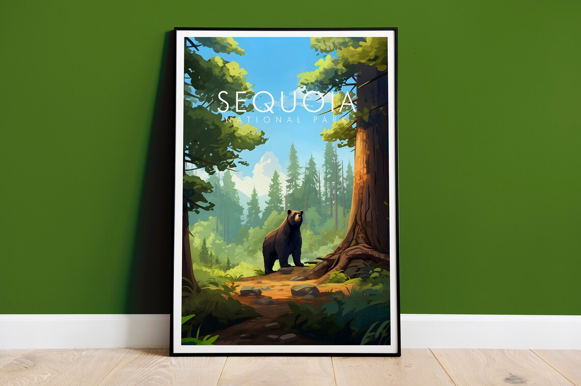 Sequoia National Park Black Bear Giant Trees Forest Trail California Travel Poster