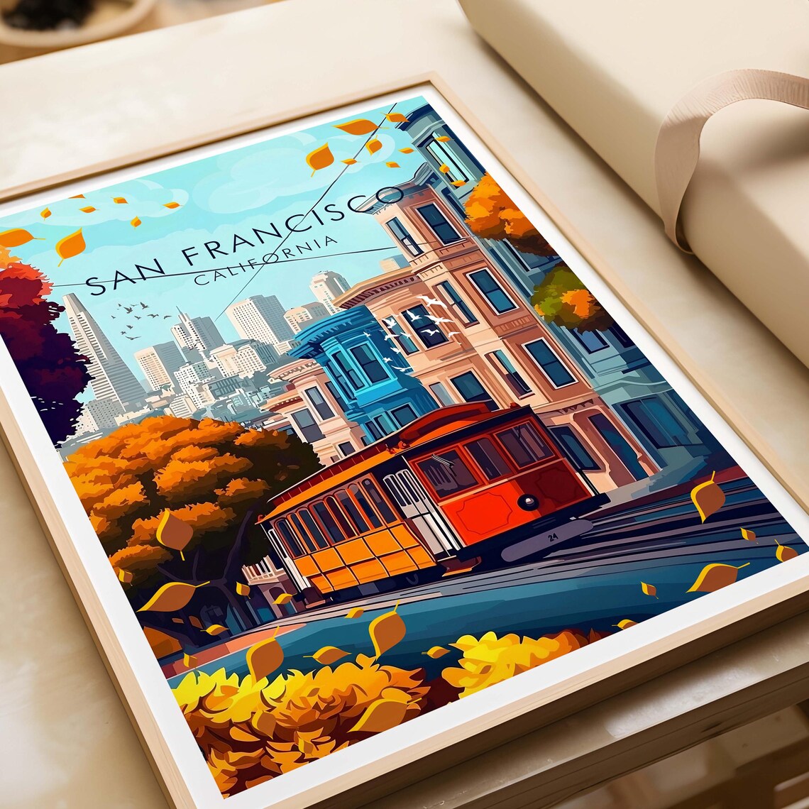 San Francisco California Cable Car Row Houses Vintage Travel Poster - Image 3