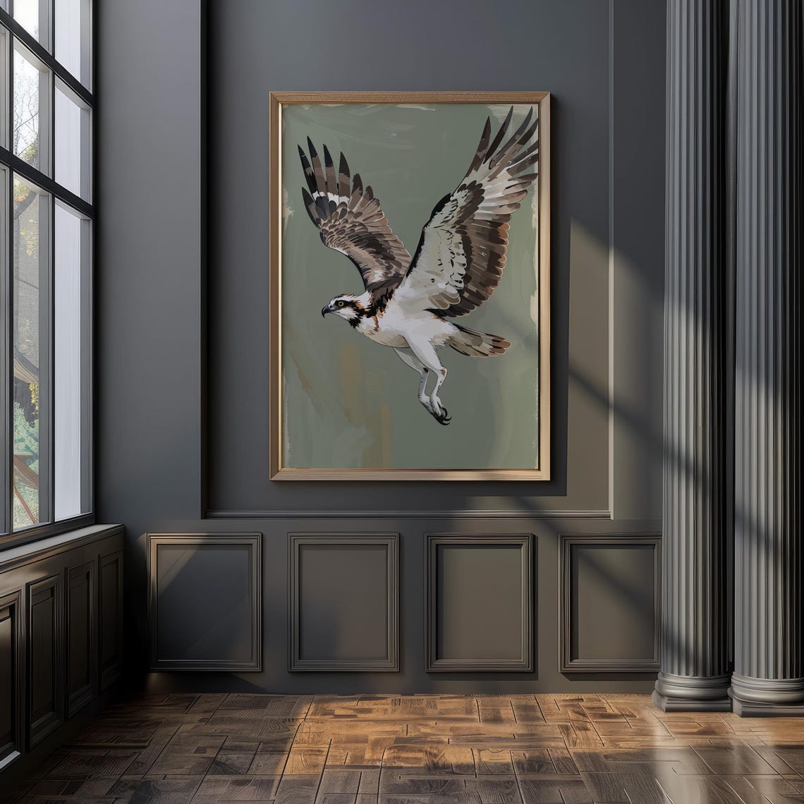 Osprey in Flight Wings Spread Expressive Bird Wildlife Poster
