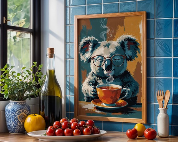 Whimsical Koala Tea Print Animal Wall Art