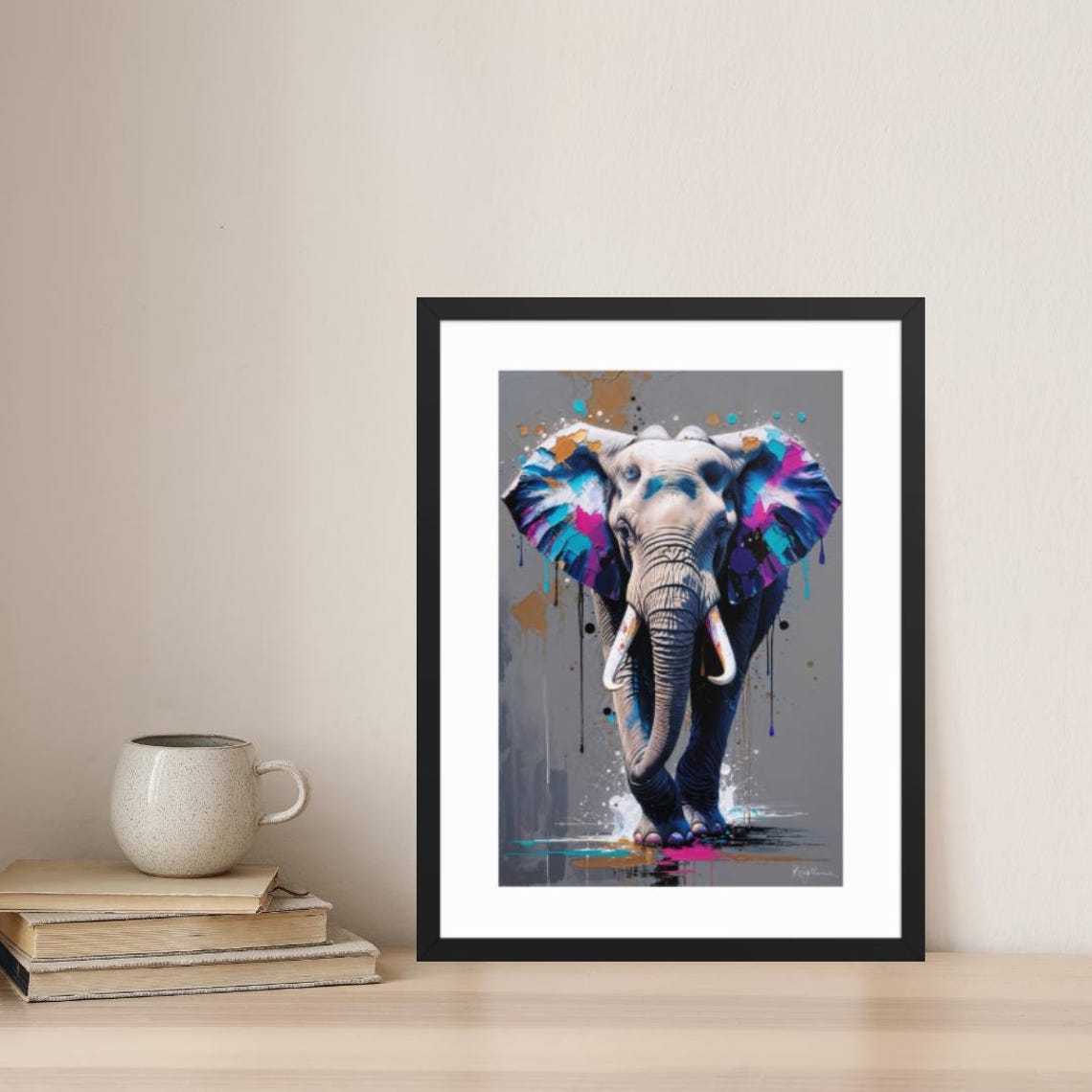 Elephant Portrait with Colorful Paint Splash Graffiti Style Poster