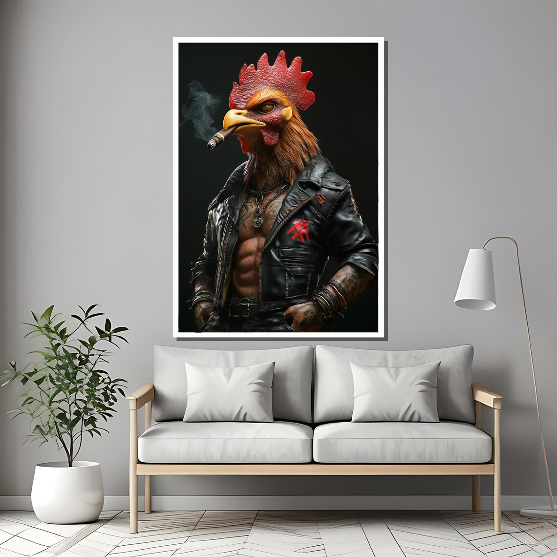 Badass Rooster in a Leather Jacket Smoking a Cigar Art Poster - Image 2