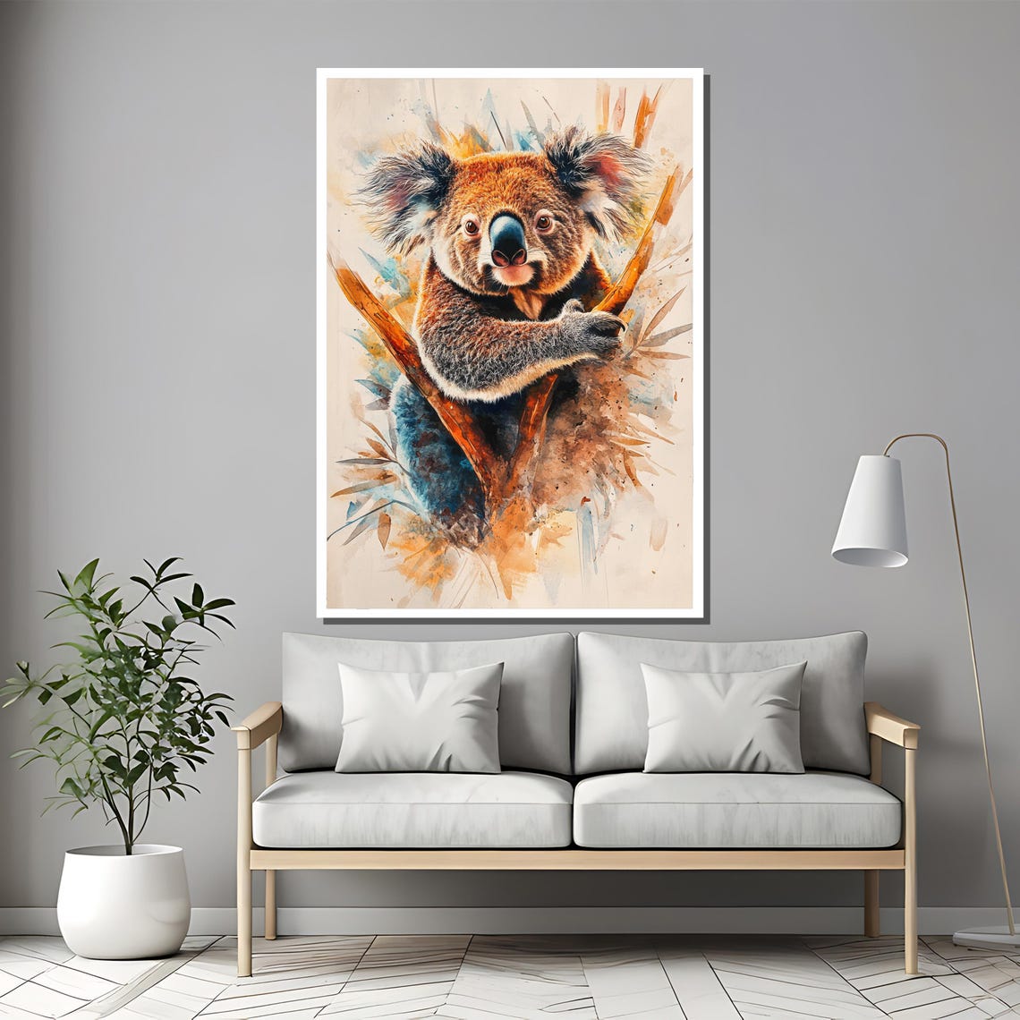 Gum Leaf Sweetheart Watercolor Koala Clinging to Branch Art Poster - Image 2