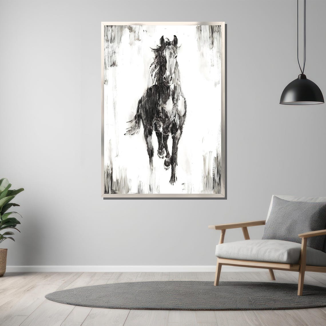 Monochrome Ink Sketch Of A Galloping Horse In Bold Motion Poster - Image 3