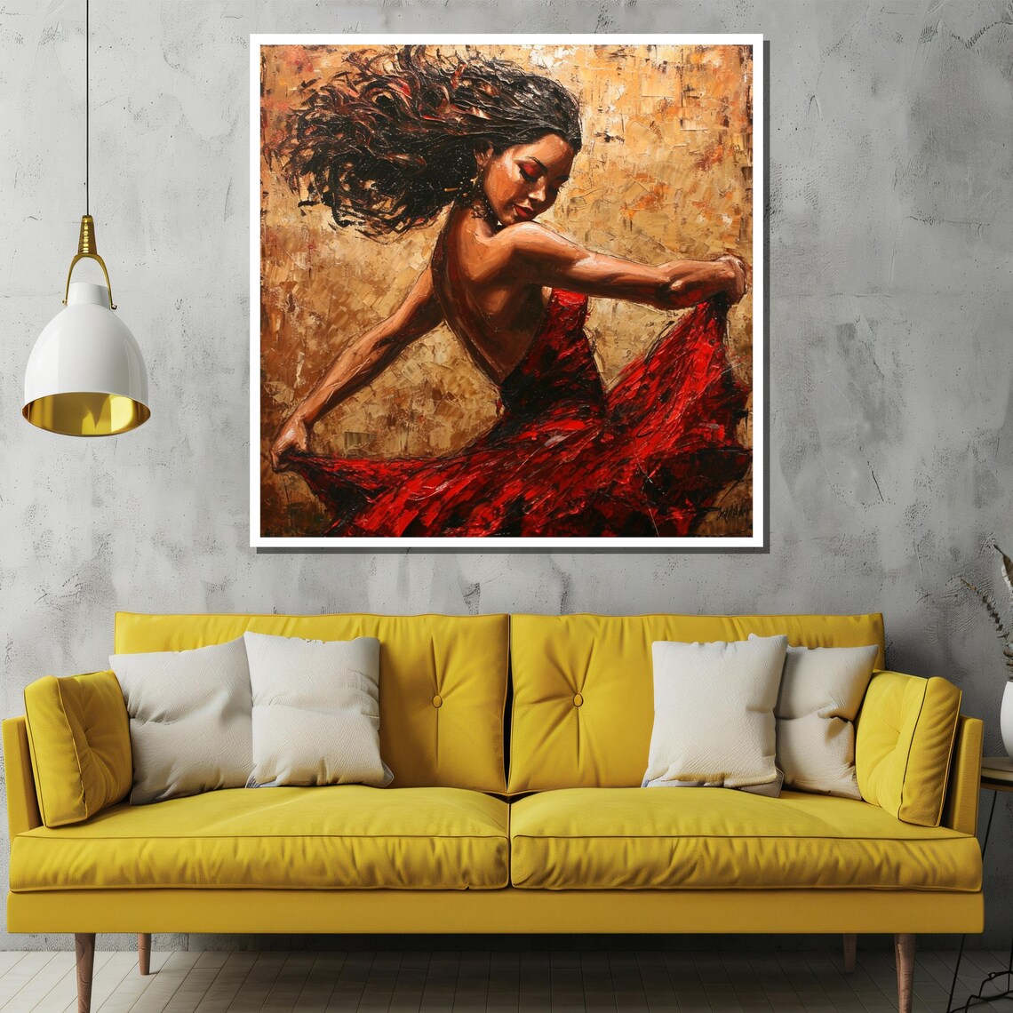 Flamenco Dancer in Red Dress with Flowing Hair Painting Poster - Image 2