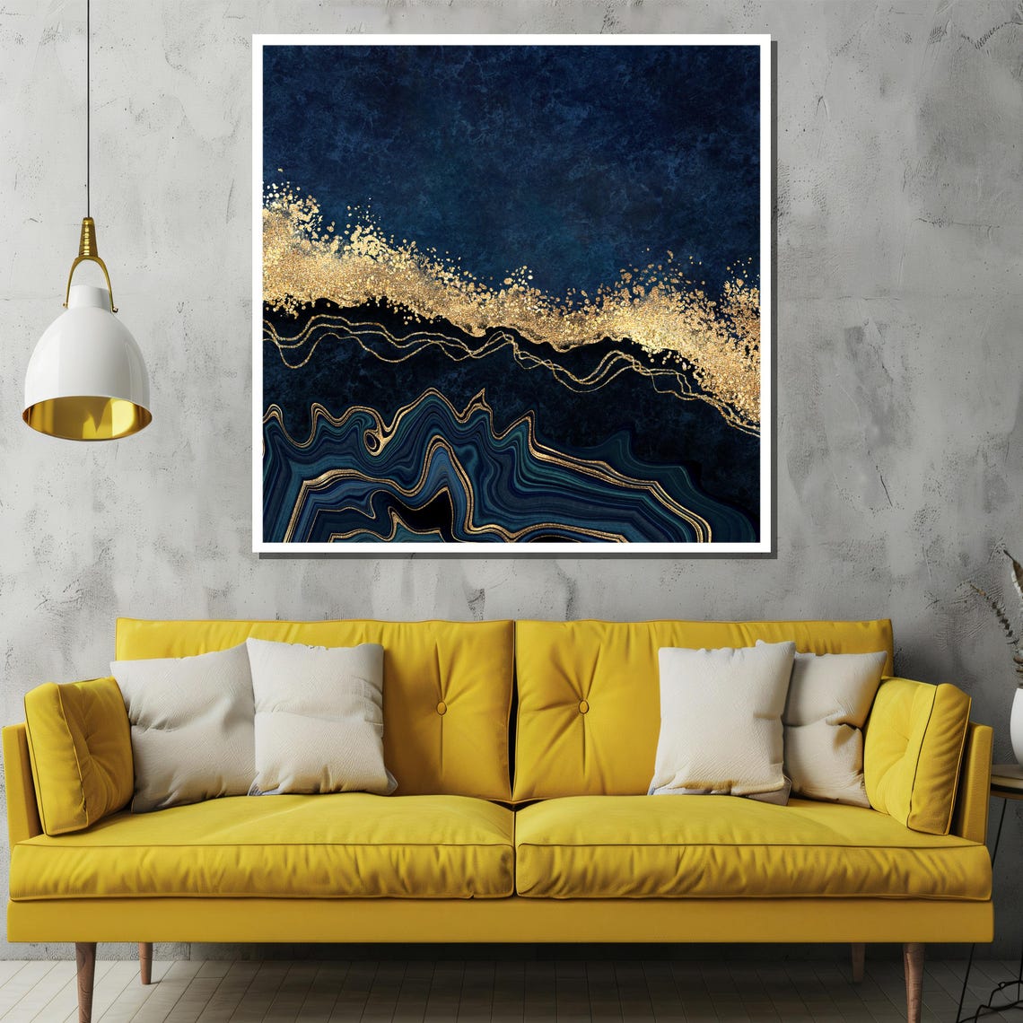 Navy Blue Gold Agate Waves Glitter Band Modern Abstract Poster - Image 3