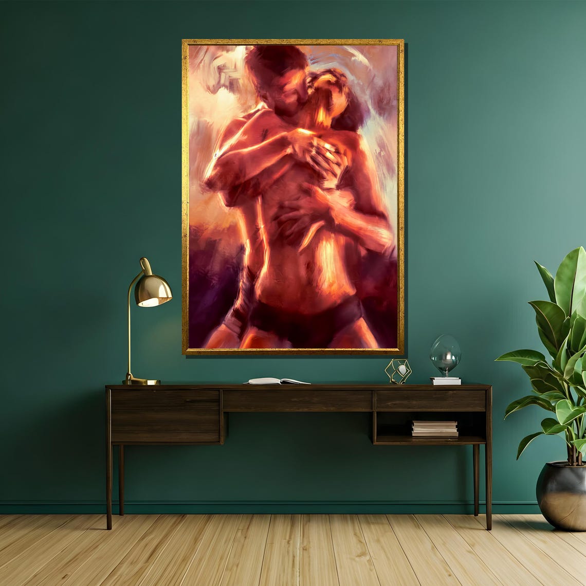 Sensual Lovers Embrace In Warm Tones Intimate Romance Art Poster - Image 5