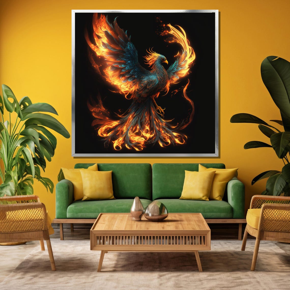 Majestic Phoenix Fire Painting Mystical Rebirth Art Gift Fiery Phoenix Wall Decor For Bold Home Decor Statement - Image 3