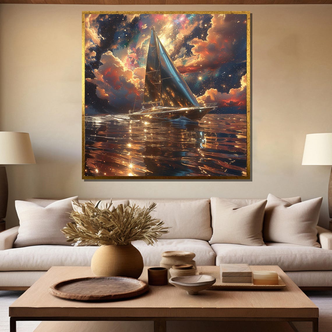 Starry Night Sailboat Galaxy Sky Ocean Reflection Artwork Poster - Image 5
