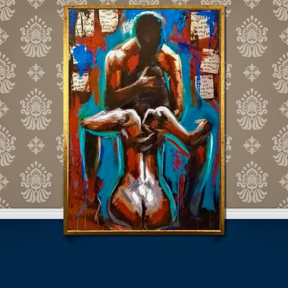 Erotic Intimate Painting Bold Abstract Lovers Art Sensual Embrace Wall Decor Passionate Couple Romantic Gift For Him Or Her