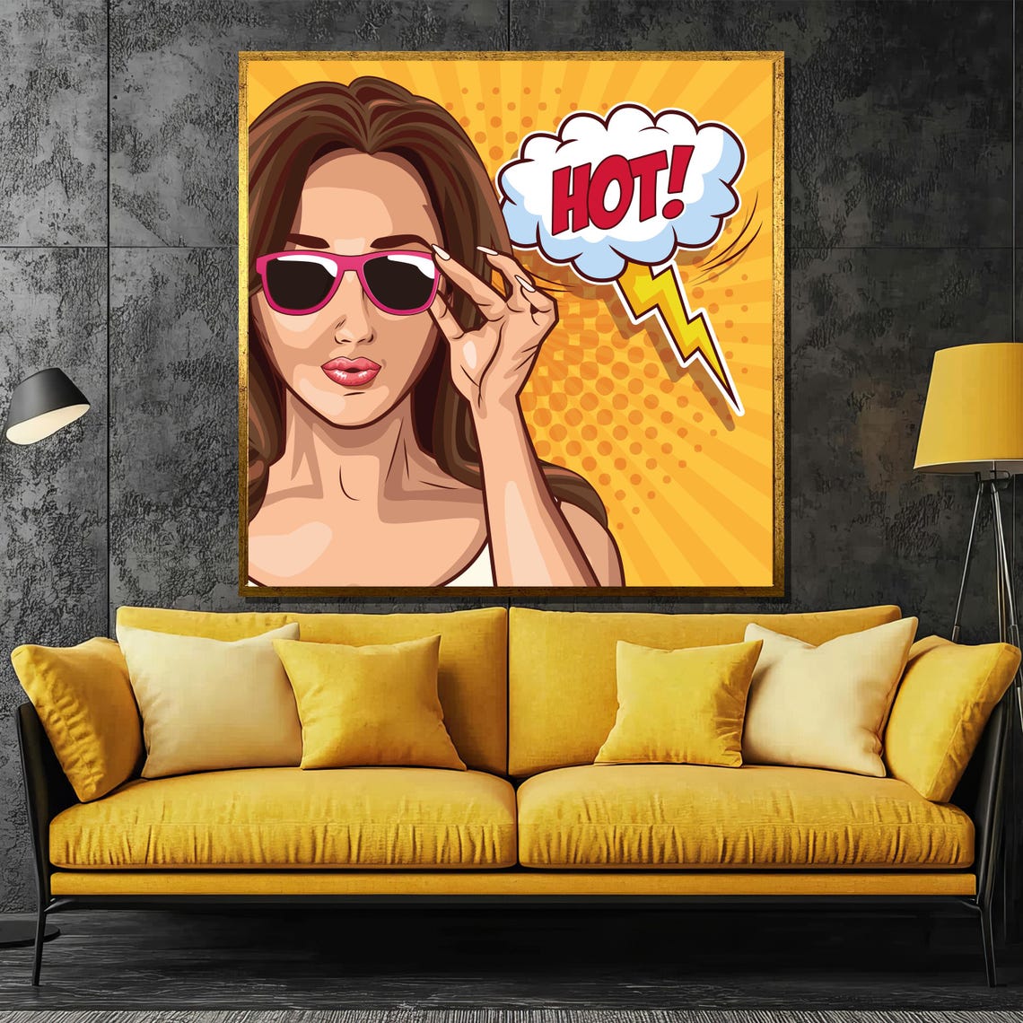 Pop Art Woman Hot Speech Bubble With Pink Sunglasses Style Poster
