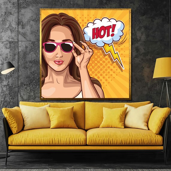 Pop Art Woman Hot Speech Bubble With Pink Sunglasses Style Poster