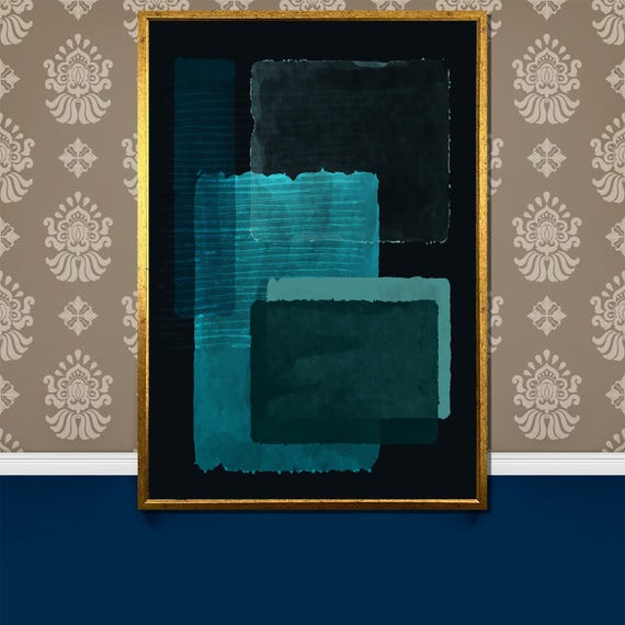Mark Rothko Abstract Geometric Painting In Deep Teal Shades Modern Art Gift For Contemporary Interior Decor Lovers