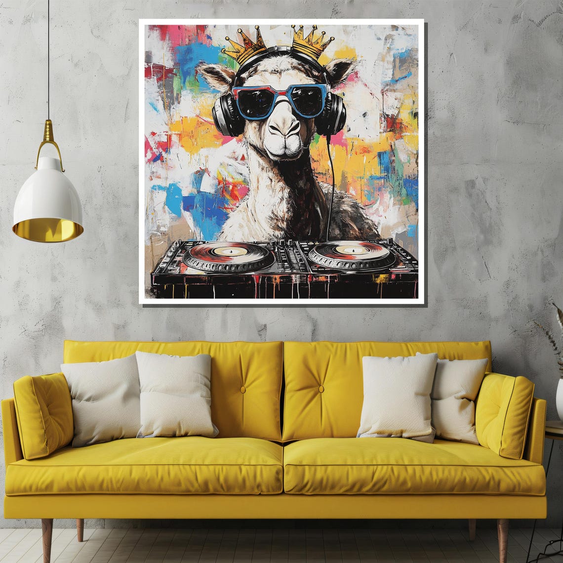 Crowned Alpaca DJ in Headphones Spinning at the Turntables Poster - Image 2