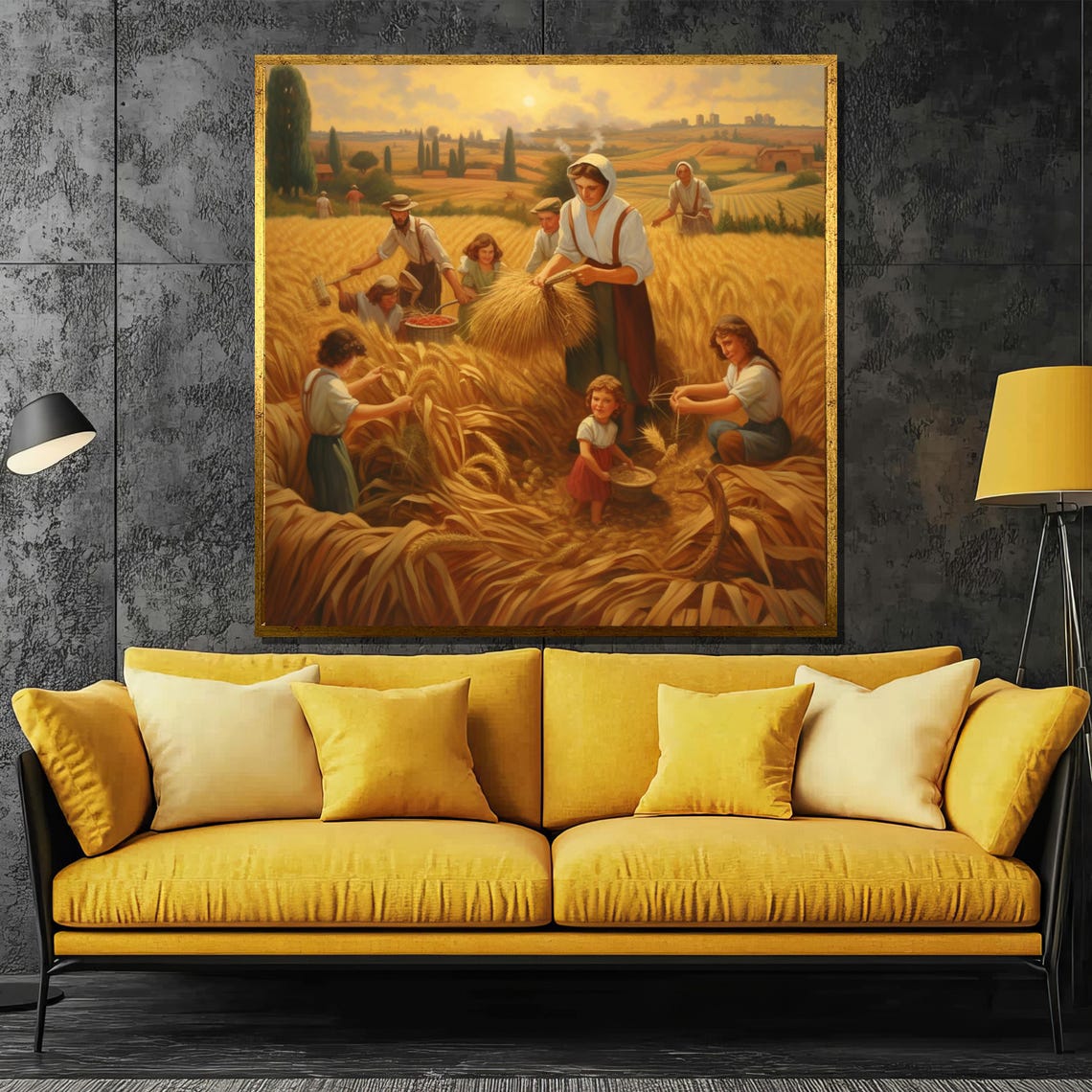 Golden Wheat Harvest Scene Rustic Farm Life Painting Country Poster