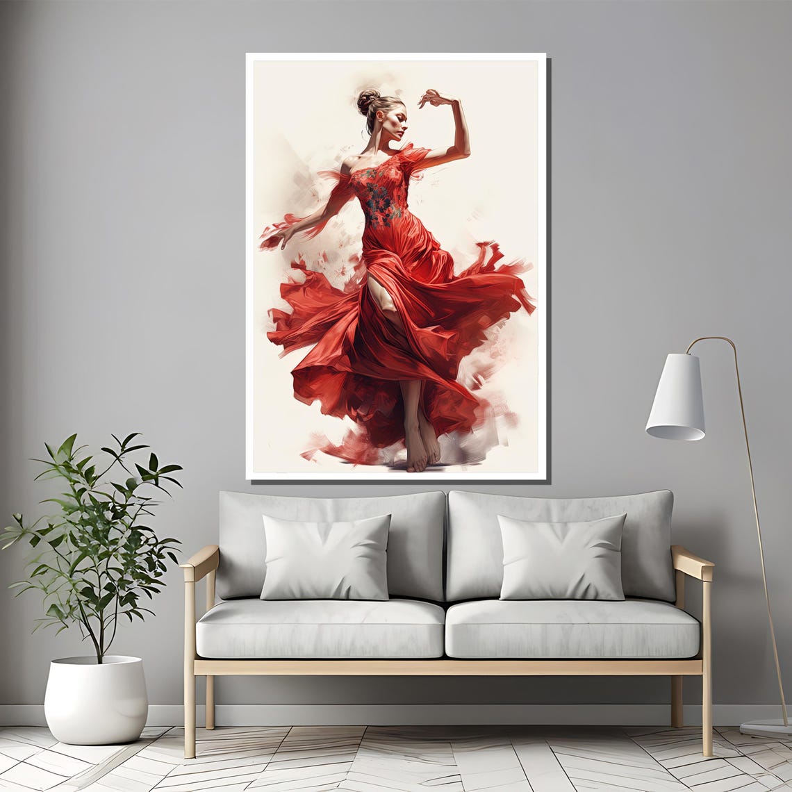 Flamenco Dancer In Flowing Red Dress Watercolor Dance Art Poster - Image 2