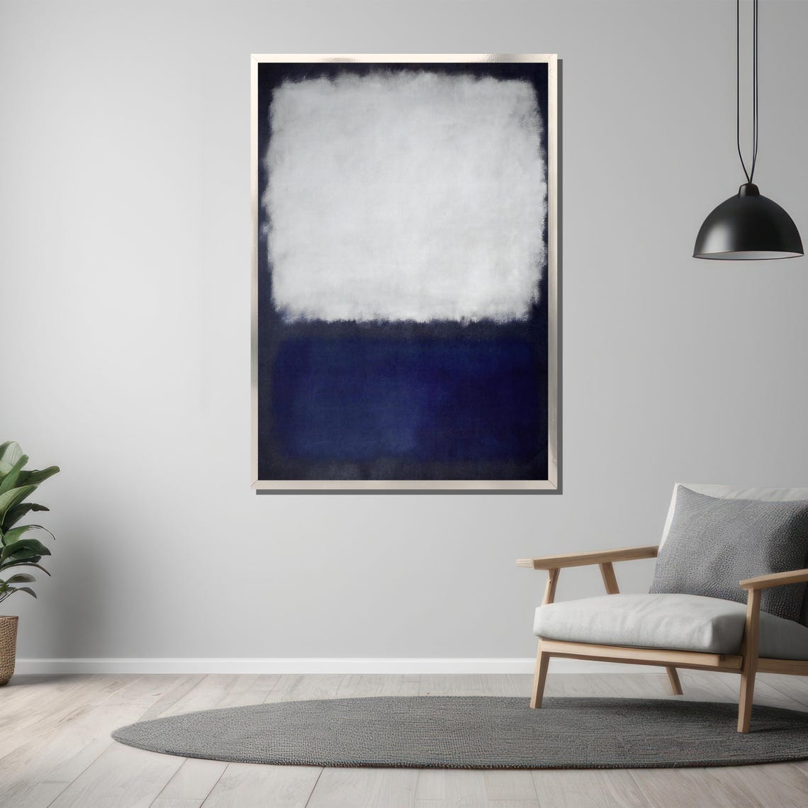 Navy Blue And White Mist Abstract Serene Moonlit Water Art Poster - Image 3