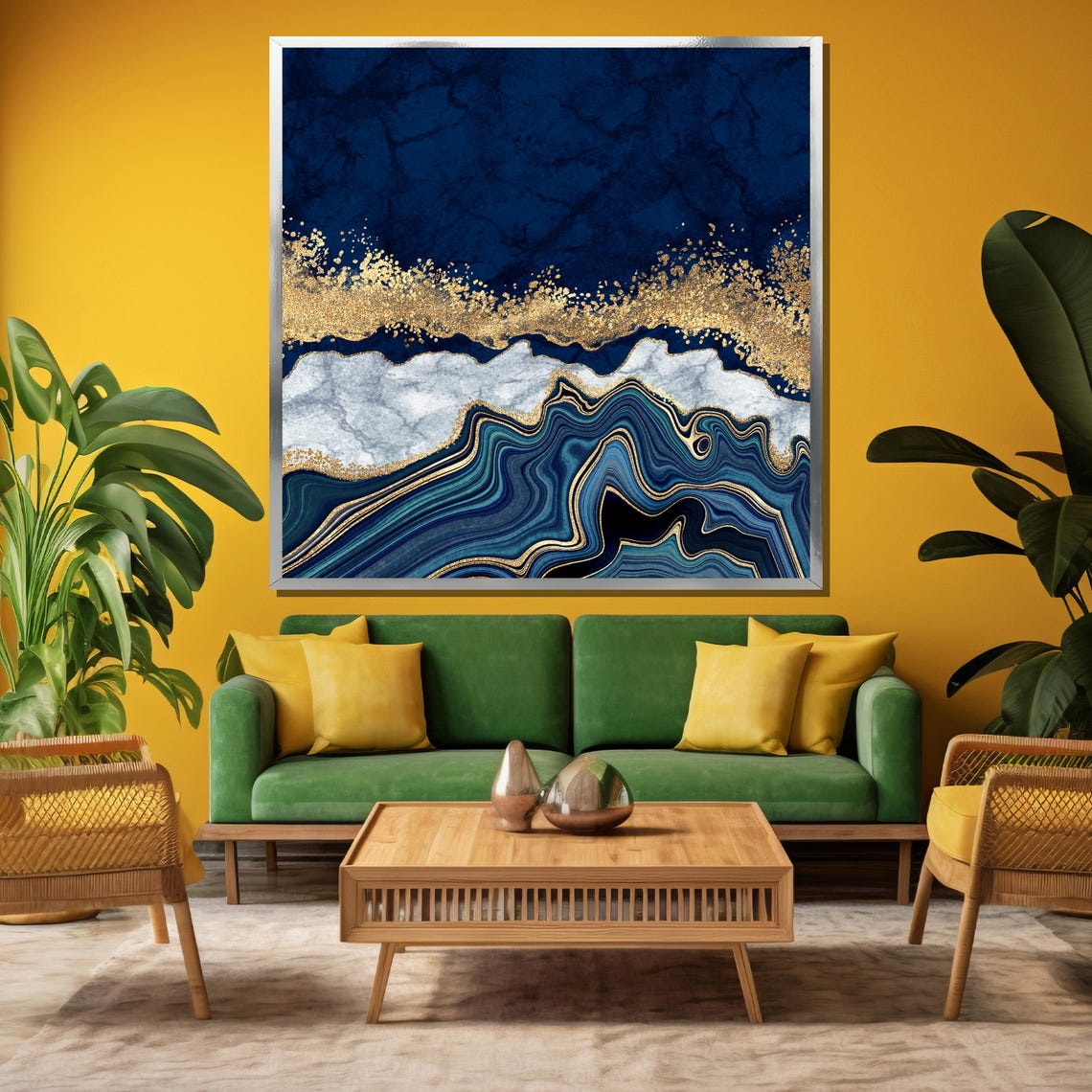 Navy Blue Gold Geode Agate Bands Luxury Abstract Marble Poster - Image 4