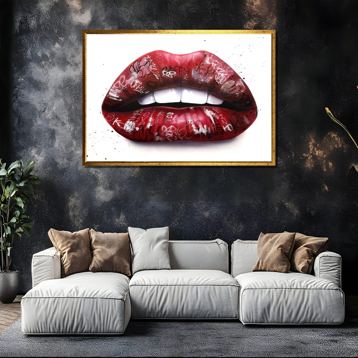 Bold Red Lips Covered In Graffiti Tags Street Art Kiss Poster - Image 5