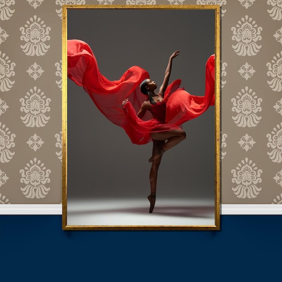 Red Flowing Ballet Painting Stunning Dancer In Motion Wall Art Elegant Gift For Dance Lovers And Luxury Home Decor