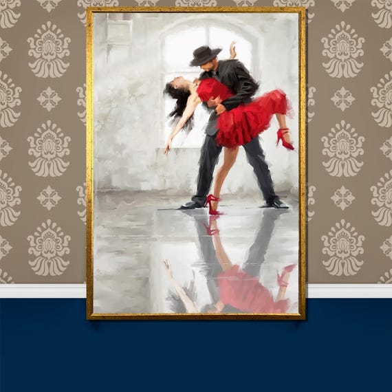 Passionate Tango Dance Painting Romantic Wall Art Gift For Dance Lovers And Elegant Home Decor Enthusiasts