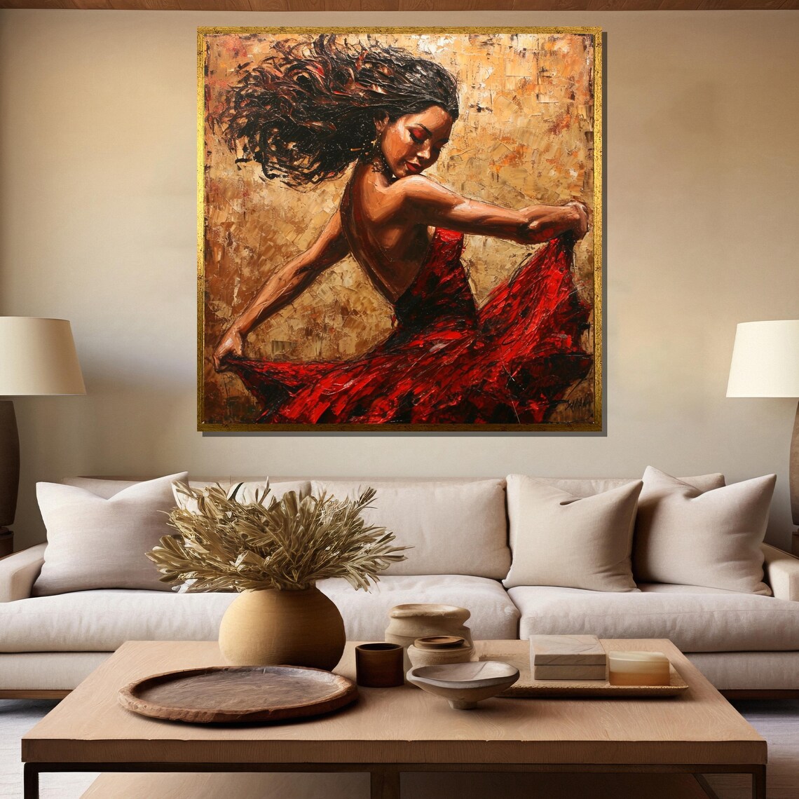 Flamenco Dancer in Red Dress with Flowing Hair Painting Poster - Image 5