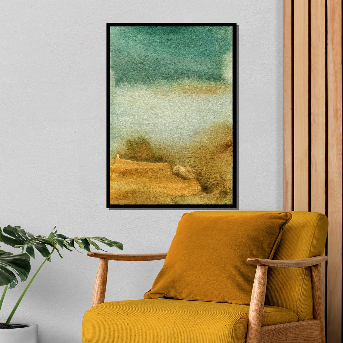 Gold Teal Watercolor Abstract Serene Modern Minimalist Art Poster - Image 4