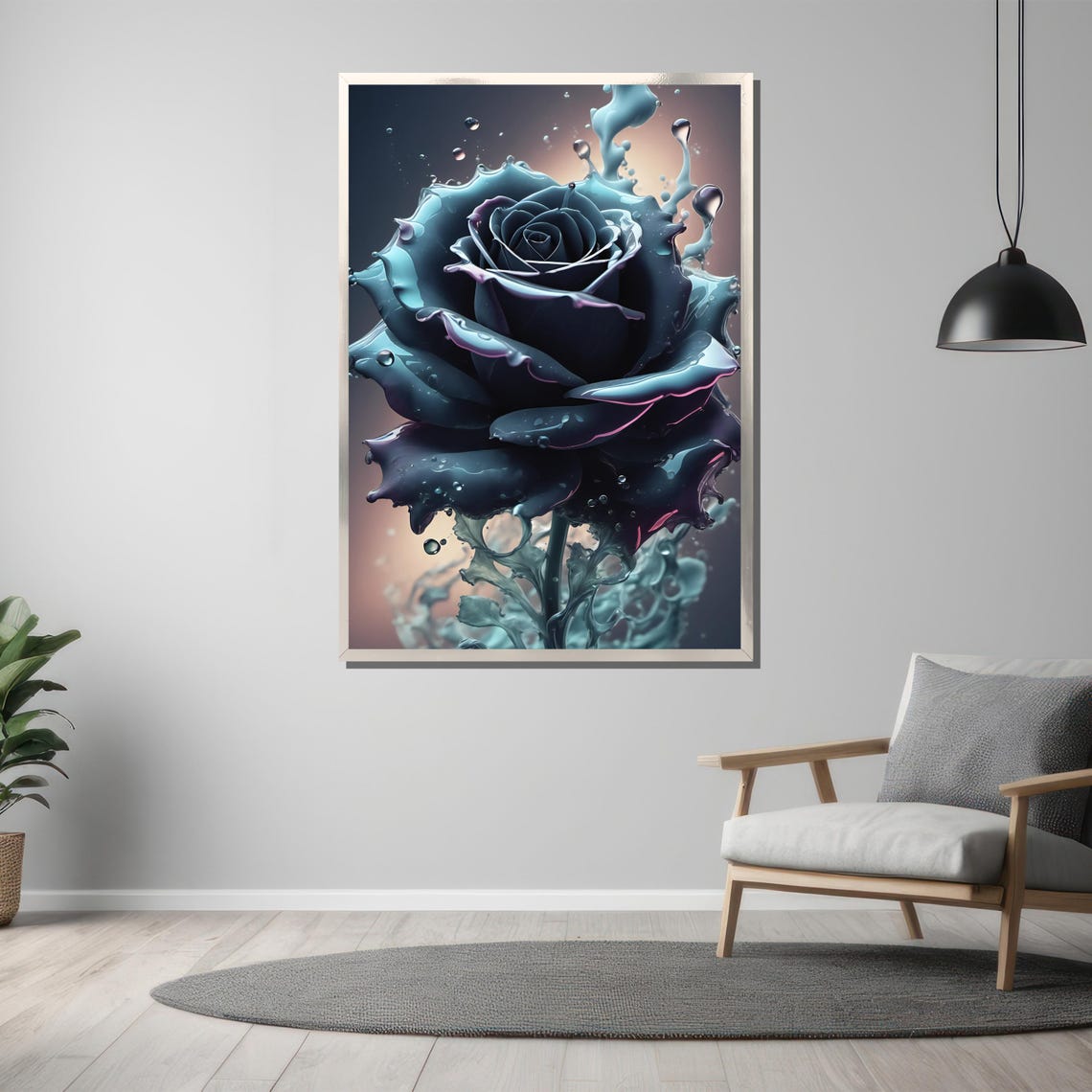 Surreal Blue Rose Splashing Water Effect Dramatic Bloom Poster - Image 3