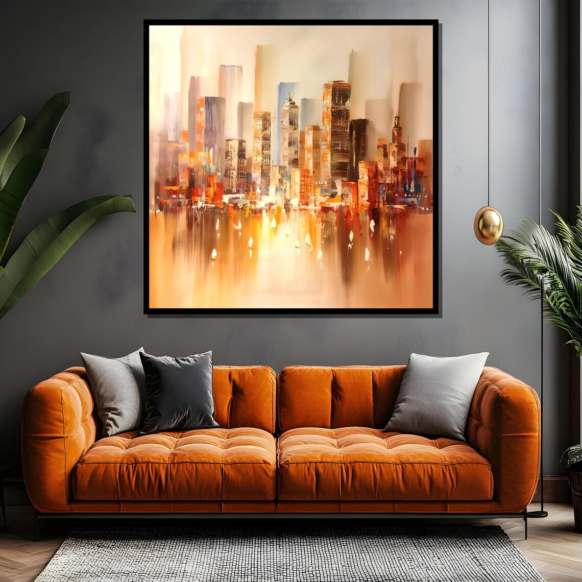 Abstract City Skyline Sunset Gold Textured Modern Urban Poster - Image 4