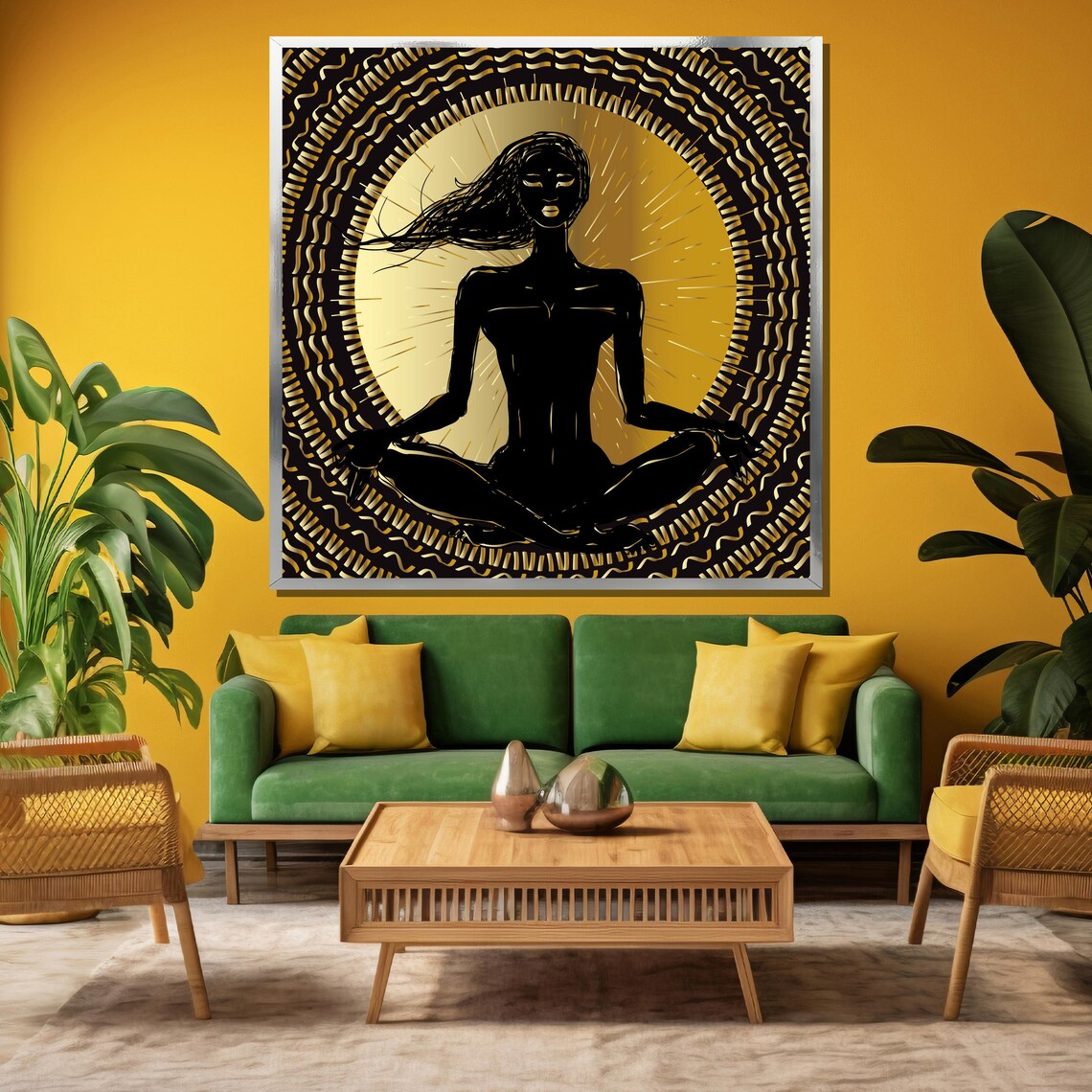 Golden Sun Zen Meditation Silhouette Black And Gold Art Poster - Image 3