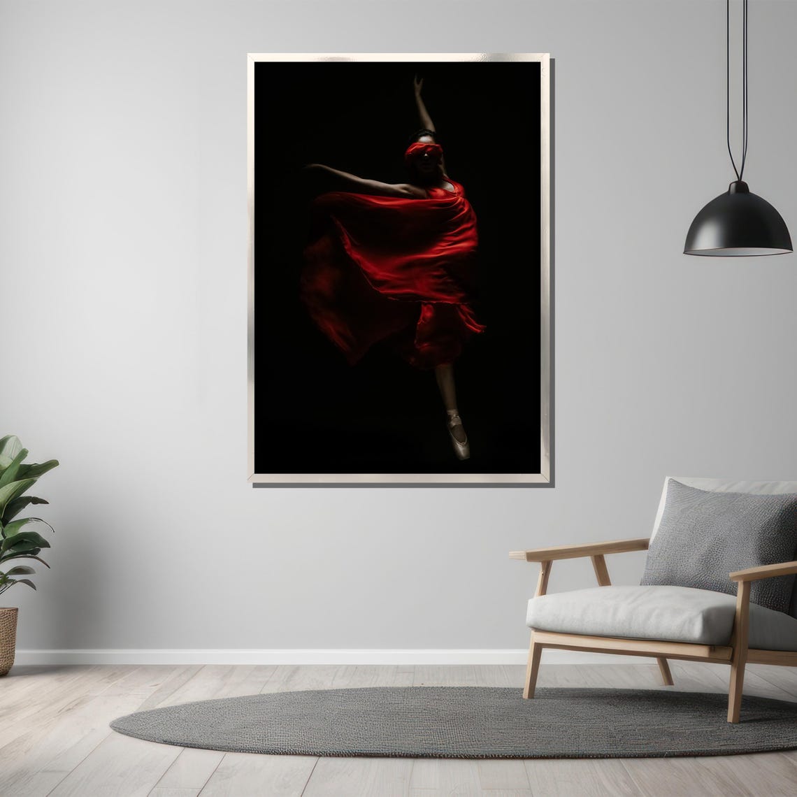 Blindfolded Dancer in Flowing Red Dress Dark Dramatic Art Poster - Image 3