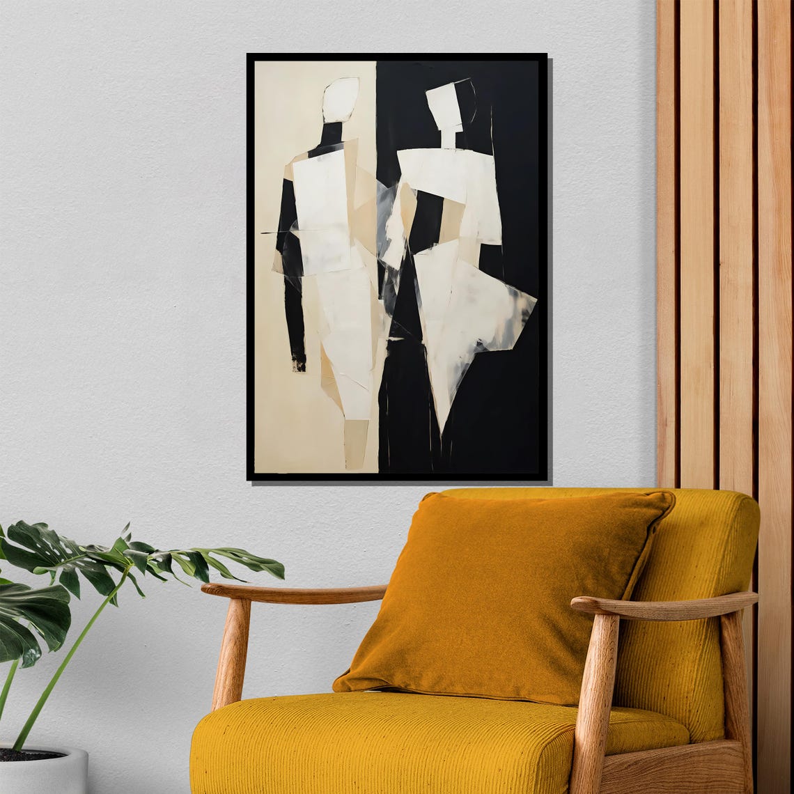Black and White Cubist Figures Abstract Geometric Pair Poster - Image 4