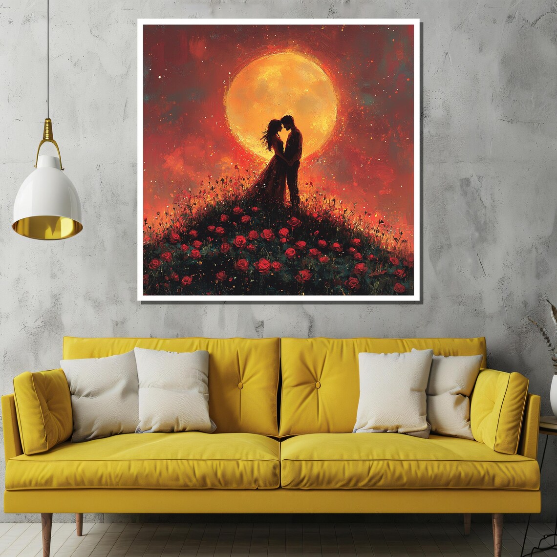 Embrace Under the Moon Silhouetted Couple in a Rose Field Poster - Image 2