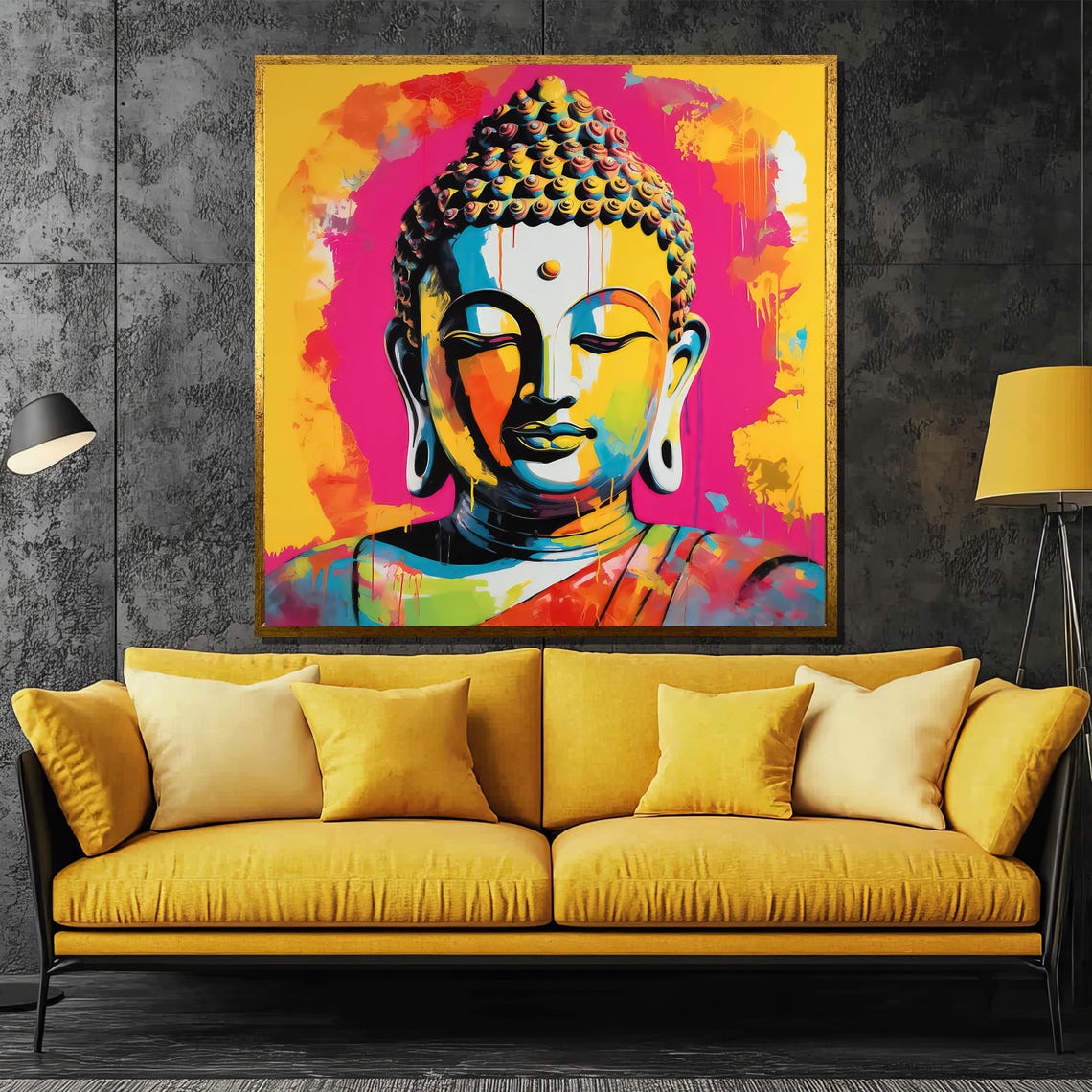 Pop Art Buddha in Hot Pink and Yellow Bold Zen Artwork Poster